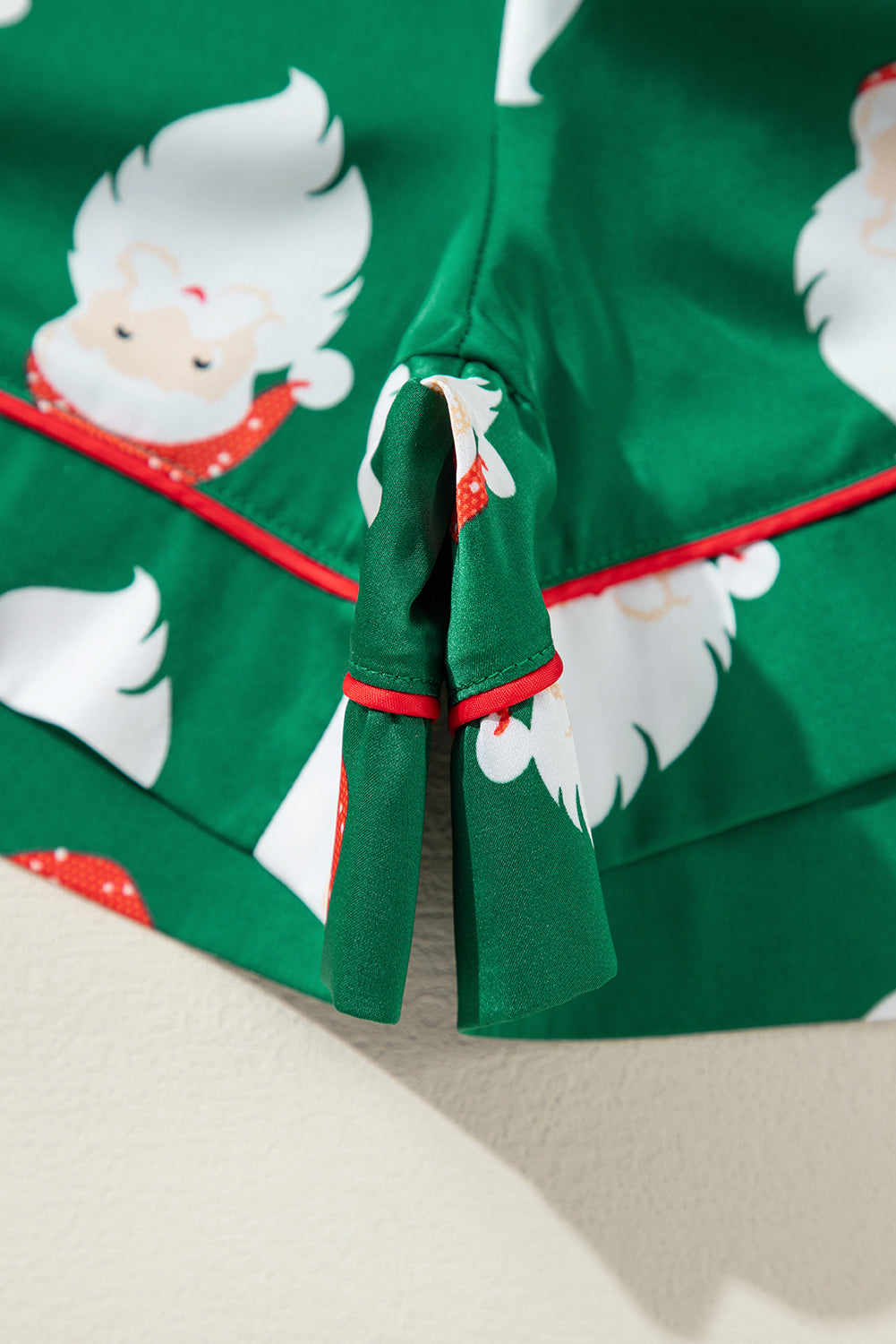 Green Christmas Santa Claus Print Satin Shirt and Shorts Set