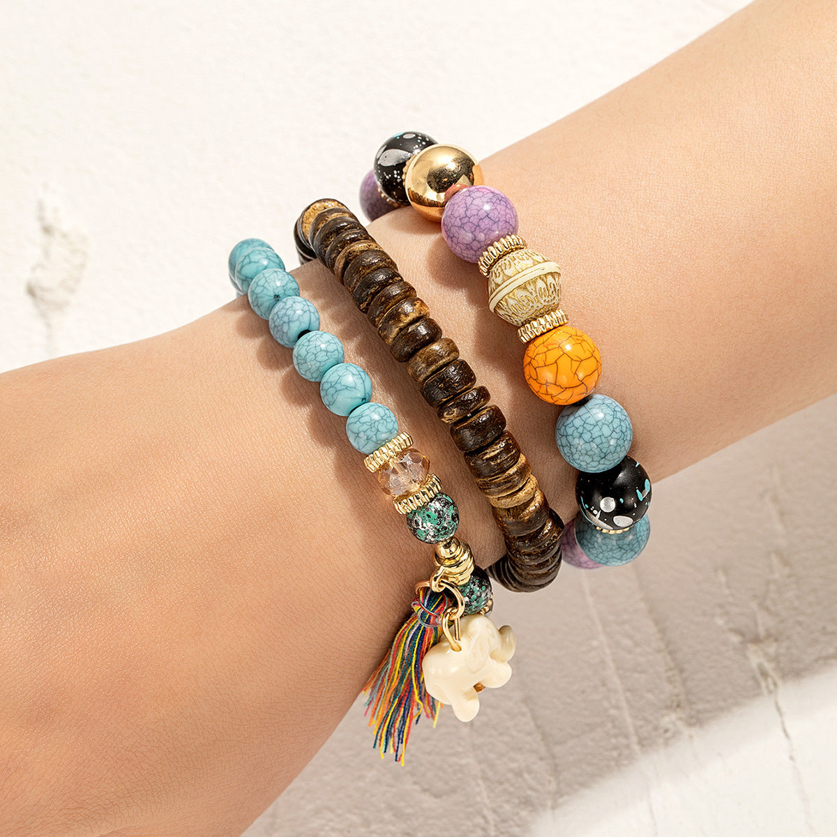 Bohemian Elephant Tassel Multi Layer Temperament Bracelet