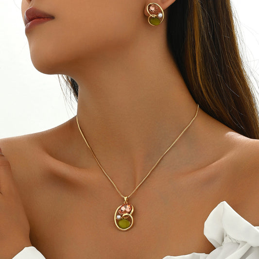 Earrings And Necklace Set Inlaid Gem Long