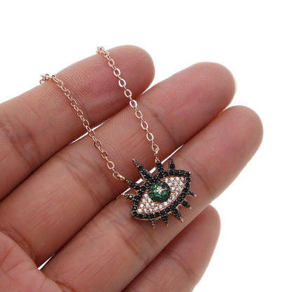 Green black white zircon inlaid eye pendant rose gold chain exquisite necklace