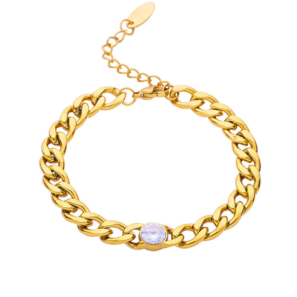 Gold Plated Round Square Zircon Stainless Steel Bracelet