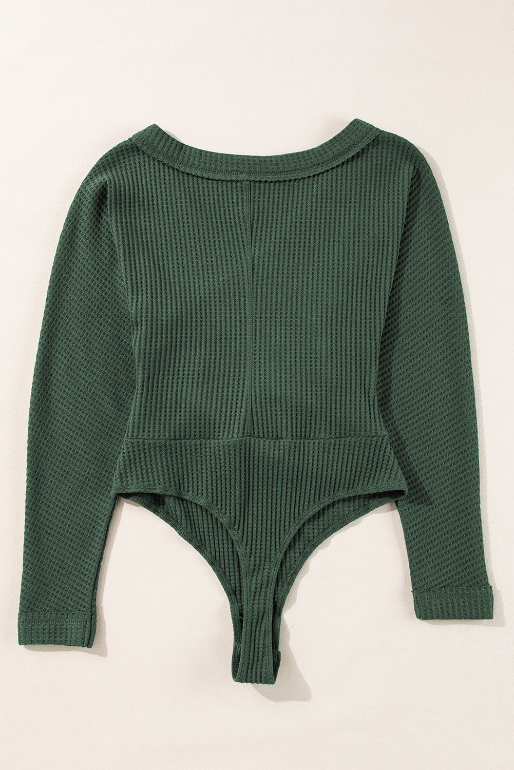 Blackish Green Waffle Knit Slim Fit Wrap V Neck Bodysuit