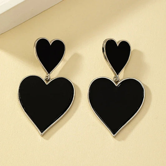 Black Resin Large Metal Heart Dangle Post Earrings For Women Heavy Statement Fashion Jewelry Love Party Accessories Gift 2023512