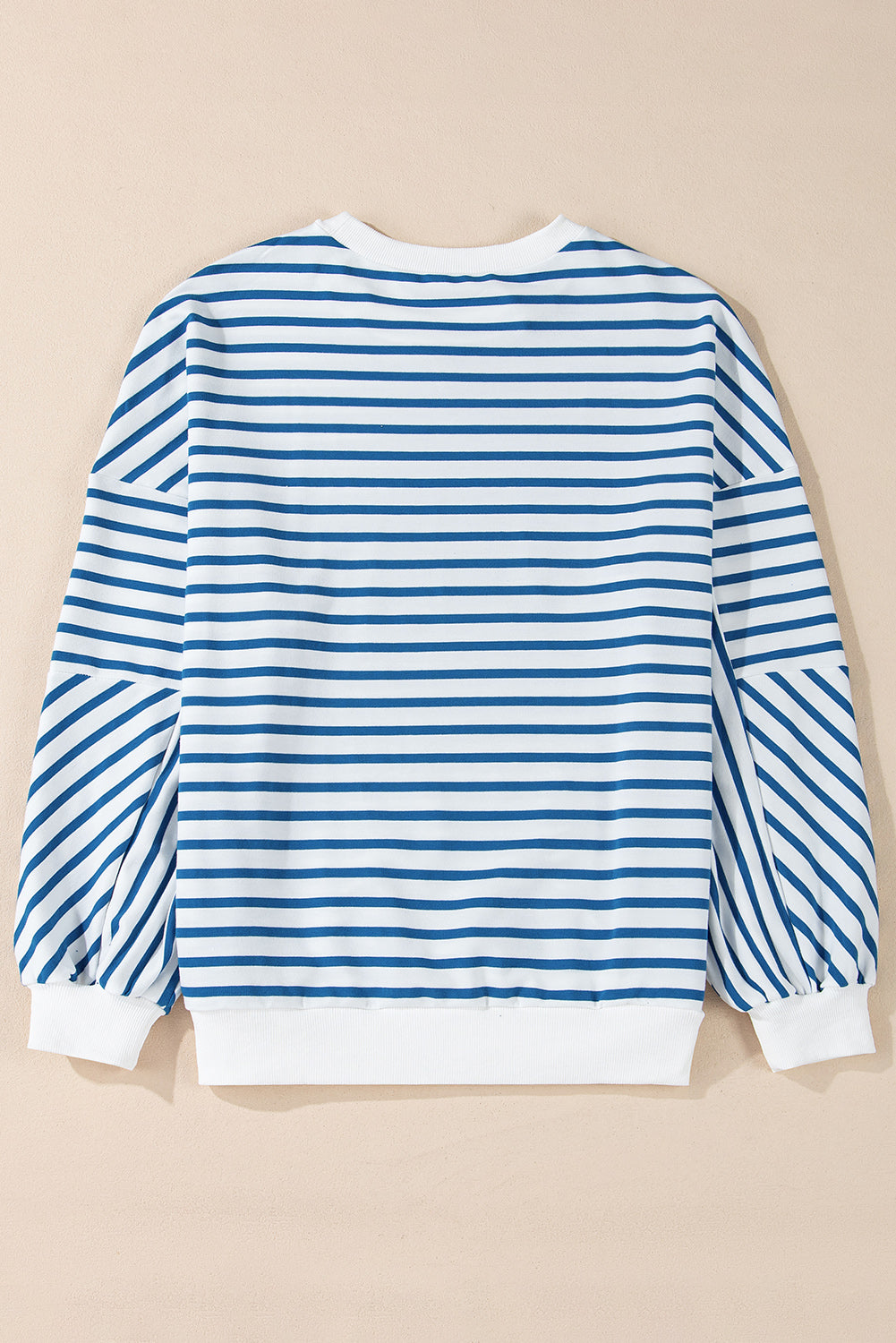 Blue Stripe Drop Shoulder Crew Neck Loose Sweatshirt