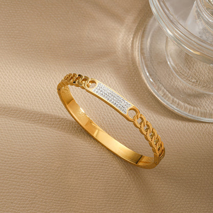 Versatile Hollow Strap-shaped Bracelet Clay Diamond Buckle Stainless Steel Ornament Women's Wear