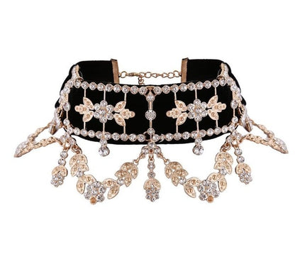 Crystal Rhinestone Choker Necklace Velvet Statement Necklace