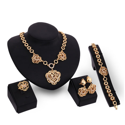 Dress With Bridal Golden Jewelry Set