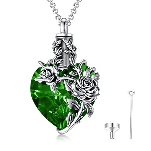 Sterling Silver Rose Flower Ashes Urn Necklace For Women As Memorial Jewelry