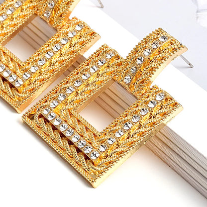 New Arrive Gold Color Metal Square Rhinestone Dangle Earrings High-Quality Fashion Pendientes Jewelry Accessories For Women