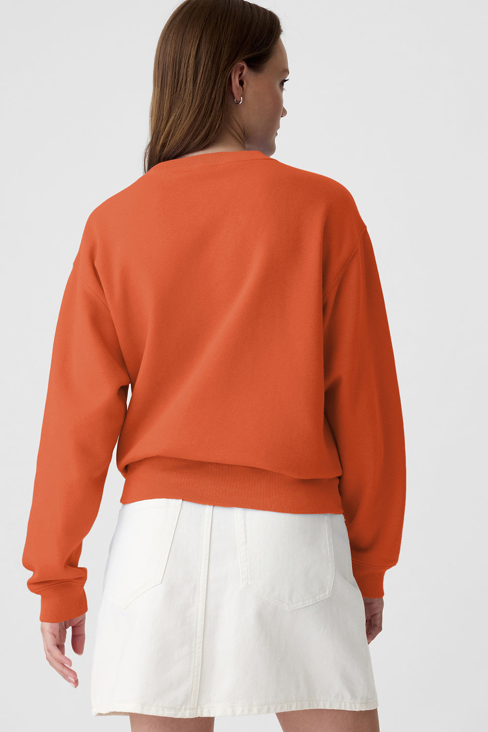 Orange Plain Drop Shoulder Crewneck Pullover Sweatshirt