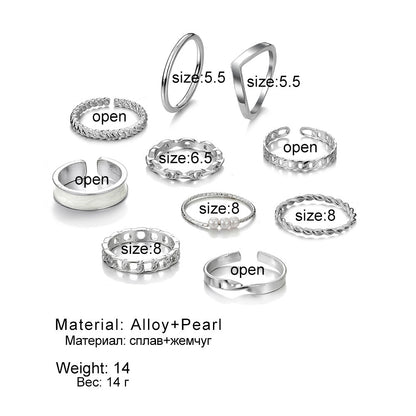 European And American Butterfly Pearl Ring 10-piece Metal Dripping Pearl Ring Wholesale