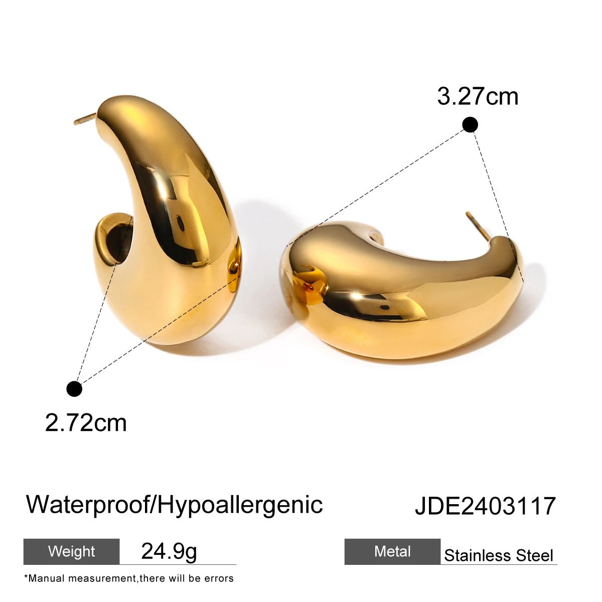 18k gold stainless steel/irregular design, unique C-shaped earrings, ins minimalist earrings