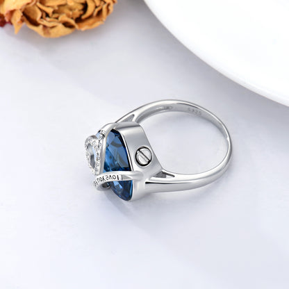 Heart Cremation Urn Ring with Crystal from Austria in White Gold Plated Sterling Silver