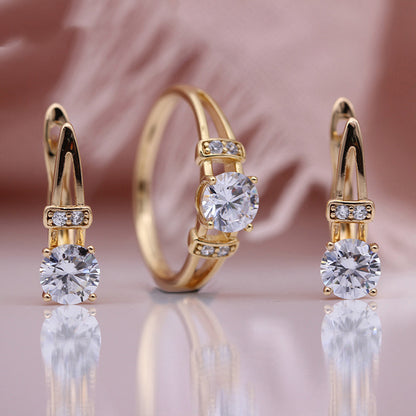 Jewelry Set Rose Gold Fashion Jewelry Round White Natural Zircon Earrings Ring Set