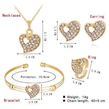 Peach Heart Jewelry Set European And American Crystal Love Set Sweater Necklace