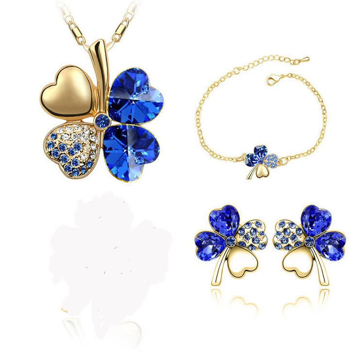 Creative four-leaf clover crystal jewelry set