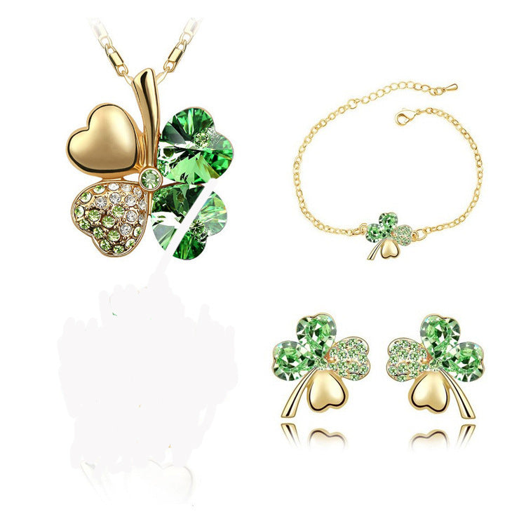 Creative four-leaf clover crystal jewelry set