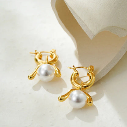 Large earrings natural pearl earrings detachable two-piece gold retro earrings