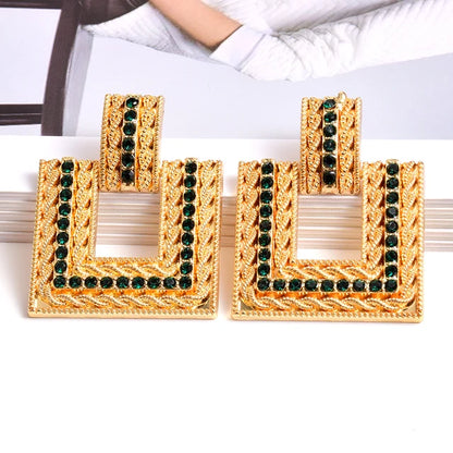 New Arrive Gold Color Metal Square Rhinestone Dangle Earrings High-Quality Fashion Pendientes Jewelry Accessories For Women