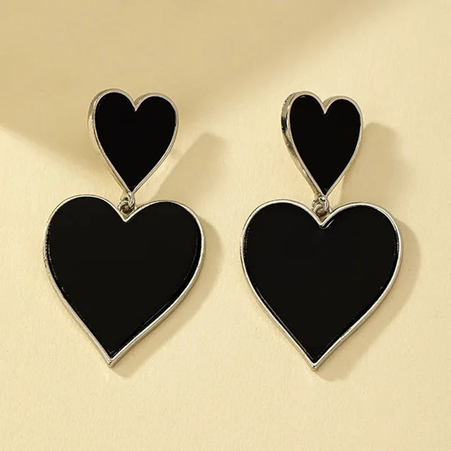 Black Resin Large Metal Heart Dangle Post Earrings For Women Heavy Statement Fashion Jewelry Love Party Accessories Gift 2023512