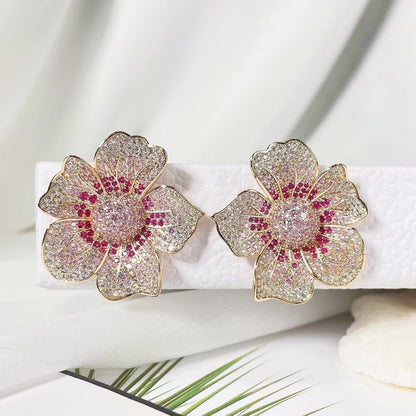 gradient colored zircon large flower earrings earrings with micro inlaid diamond heavy industry