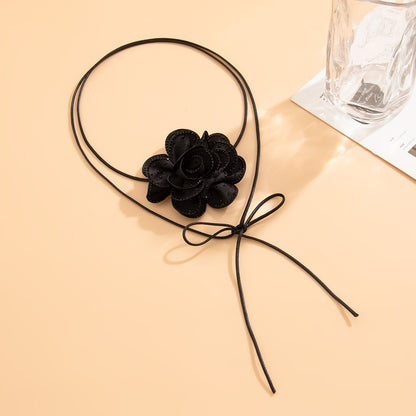 Drawn Choker Fabric Black Rose Skin Wax Thread Necklace