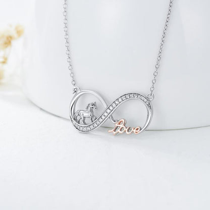 Horse Infinity Love Necklace Sterling Silver Jewelry Gift for Women