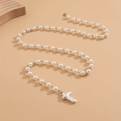 Stylish temperament, pearl bead Y-shaped necklace, versatile cross fringe, Necklace