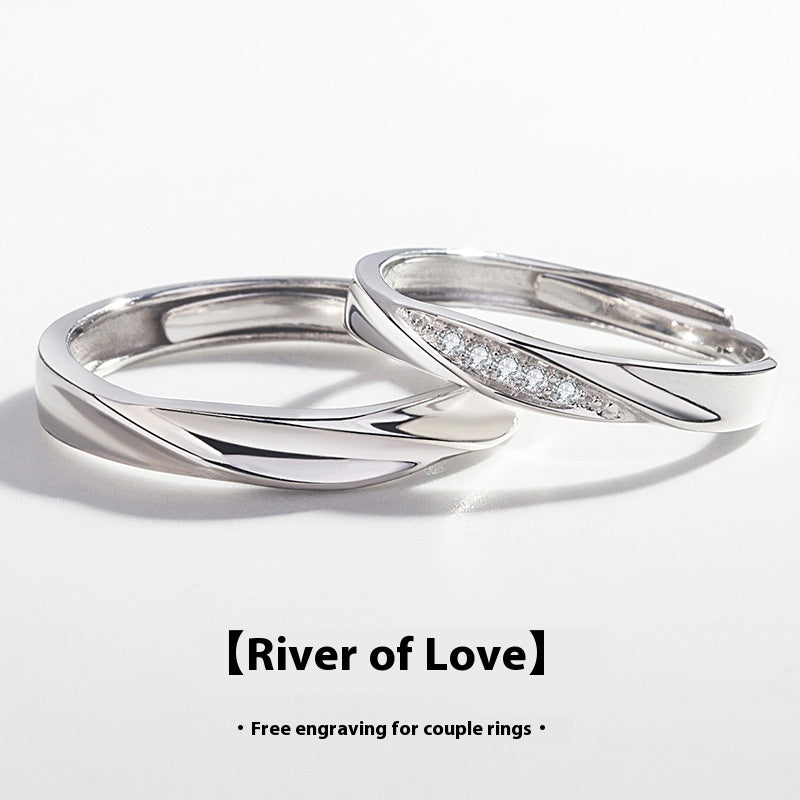 S925 Sterling Silver Love Couple Ring Simple Bracelet