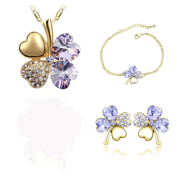 Creative four-leaf clover crystal jewelry set