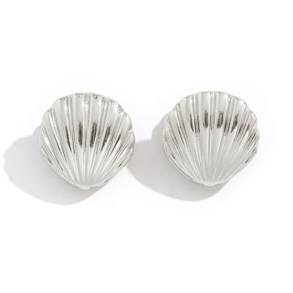 Minimally metallic double-sided scallop ear buckle with fashionable and irregular C-shaped pendant earrings