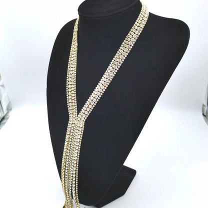 Luxurious multi-layer diamond studded sweater chain with ultra long and shiny temperament tassel necklace