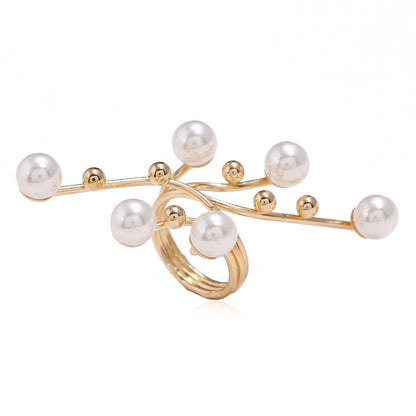 Fashion Trend Pearl Geometry Ring Personalized Exaggerate Creative Gold Index Finger Ring Ring