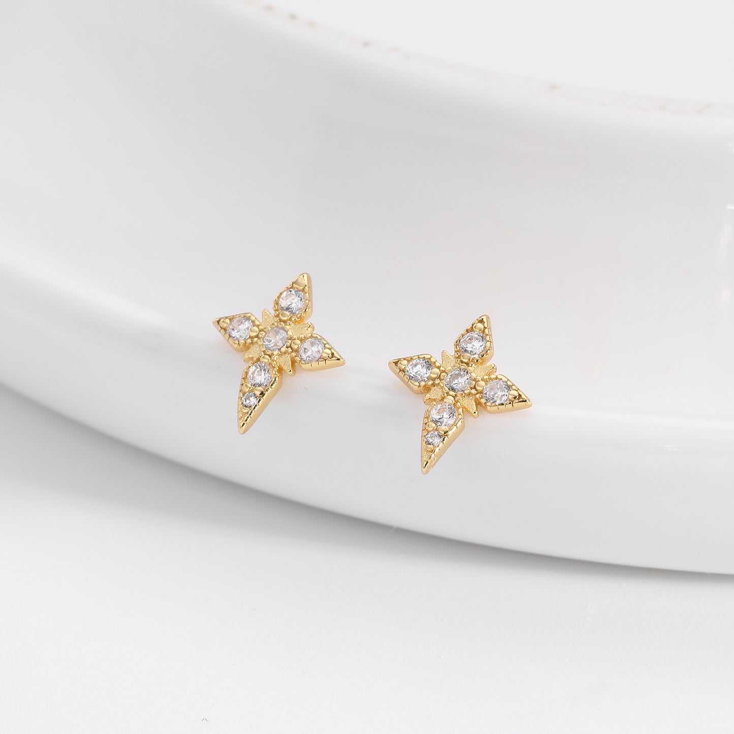 S925 Sterling Silver Diamond Four Eight-pointed Stars Stud Earrings