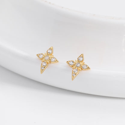 S925 Sterling Silver Diamond Four Eight-pointed Stars Stud Earrings