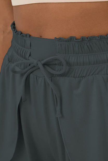 Dark Grey Frilly High Waist Petal Wrap Swim Shorts