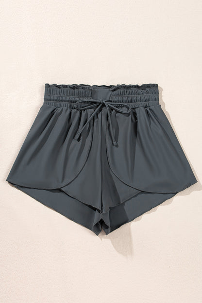 Dark Grey Frilly High Waist Petal Wrap Swim Shorts