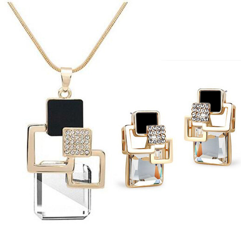 Classic crystal geometric square jewelry set