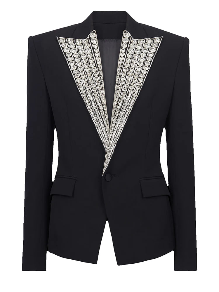 HIGH STREET Newest  Fashion Designer Jacket Women's Rhinestone Diamonds Strass Beaded Sinble Button Blazer