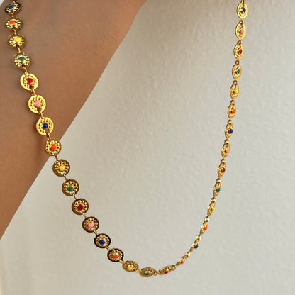 18K Gold-plated Titanium Steel Retro Color Double-sided Epoxy Sun Waist Chain