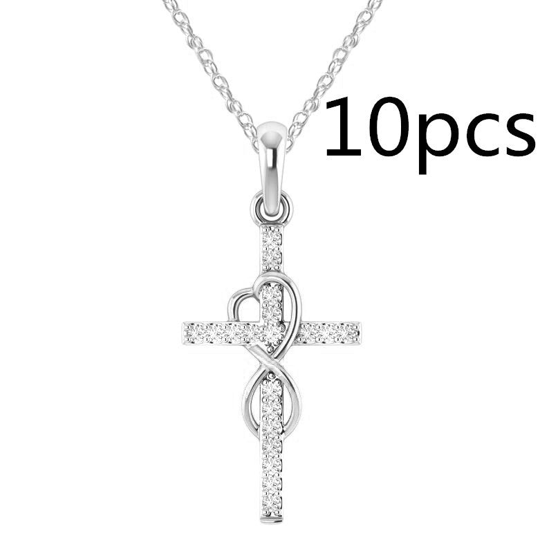 Alloy Pendant With Diamond And Eight-character Cross Necklace