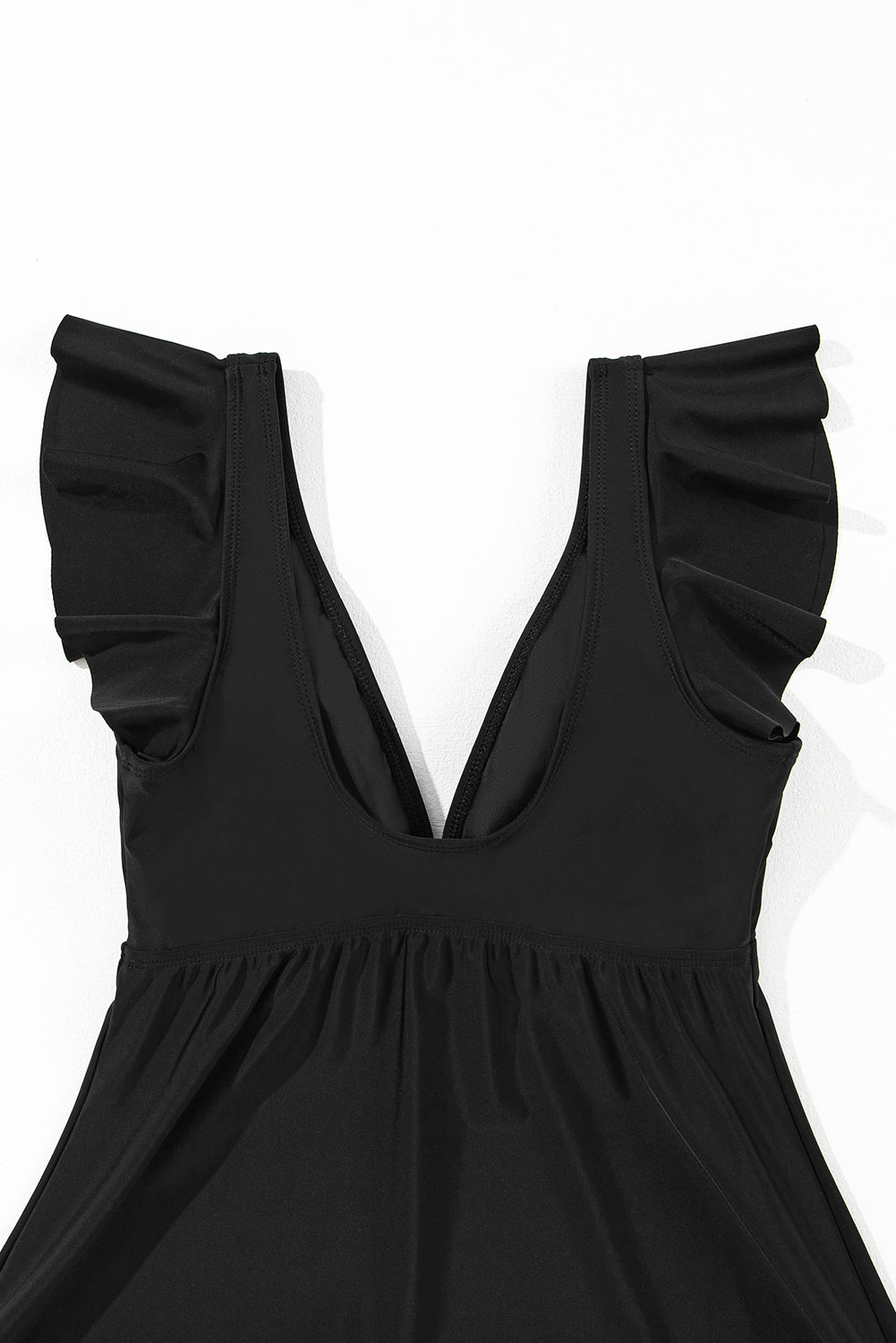 Black Sexy V Neck Ruffle Sleeve Tankini Top