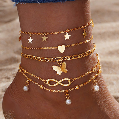 Retro Five Pointed Star Butterfly Feet Chain