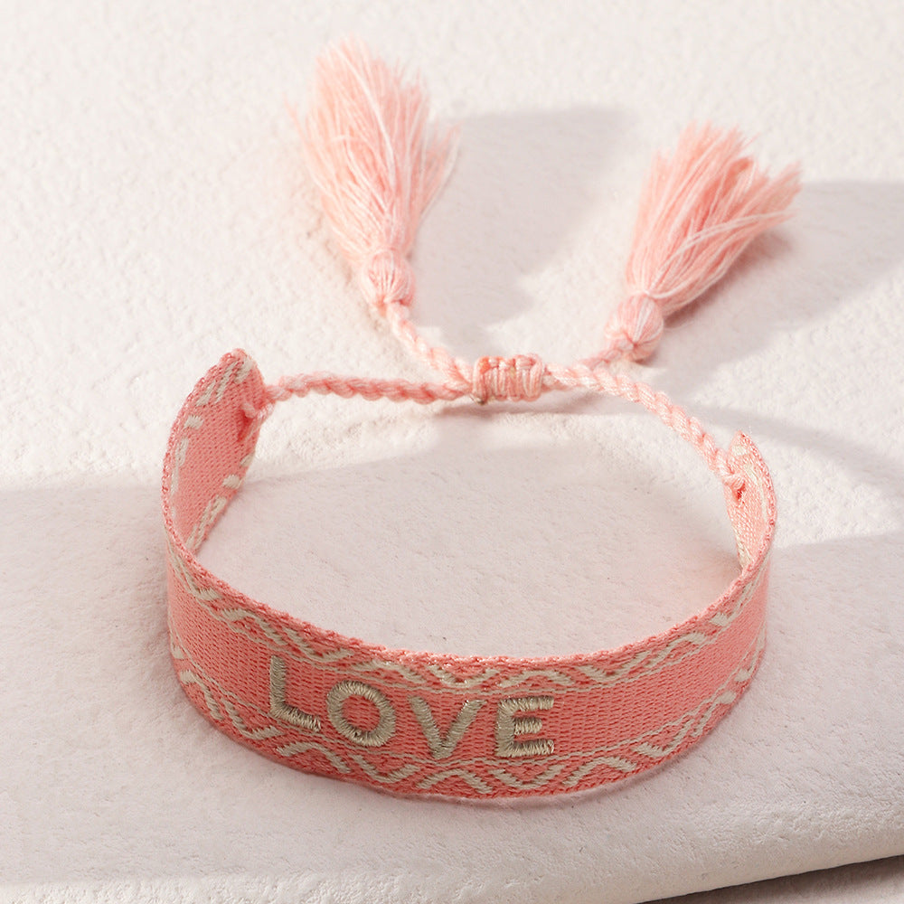 Trendy Handmade Weave Vintage Embroidery Letter Bracelet