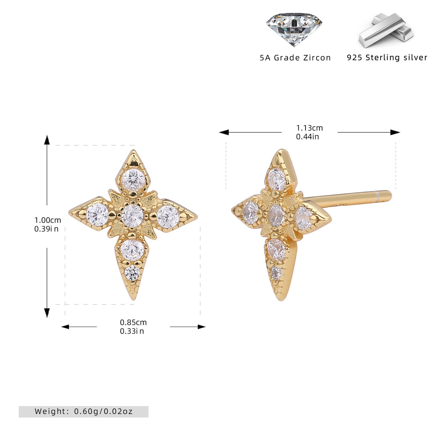 S925 Sterling Silver Diamond Four Eight-pointed Stars Stud Earrings