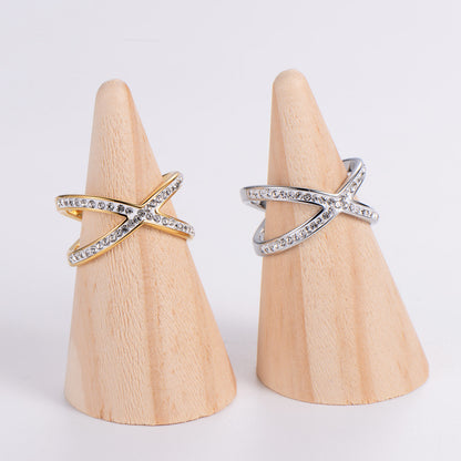 Cross Hollow-out Micro-inlaid Mud Rhinestone Ring