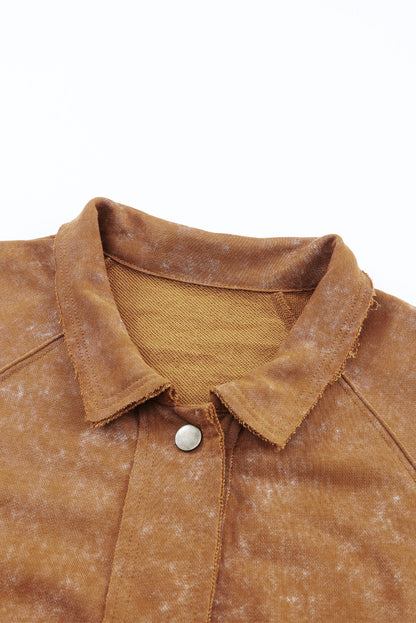 Khaki Vintage Washed Flap Pocket Button Shacket