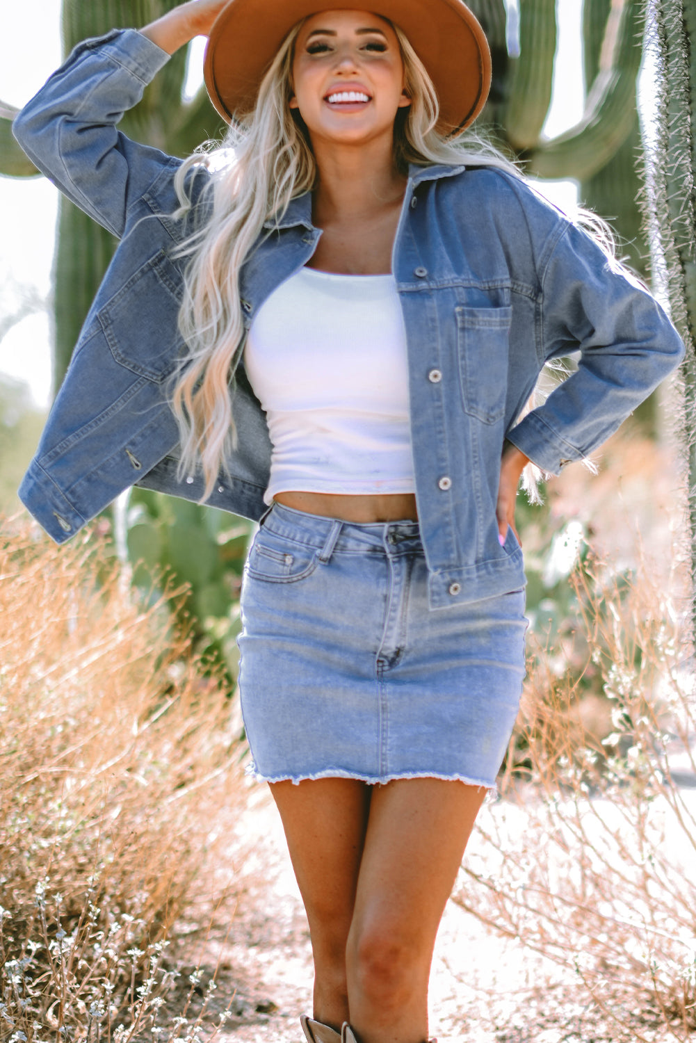 Wild Wind Washed Oversize Pocketed Denim Jacket