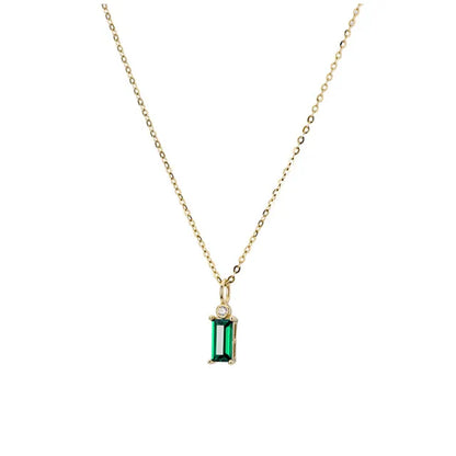 925 Sterling Silver 14K Gold Plated Emerald Green  Mini Rectangle Zircon Necklace Female Korean Style Pendant Necklace