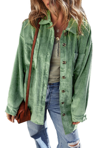 Mist Green Patched Pocket Button Up Corduroy Shacket